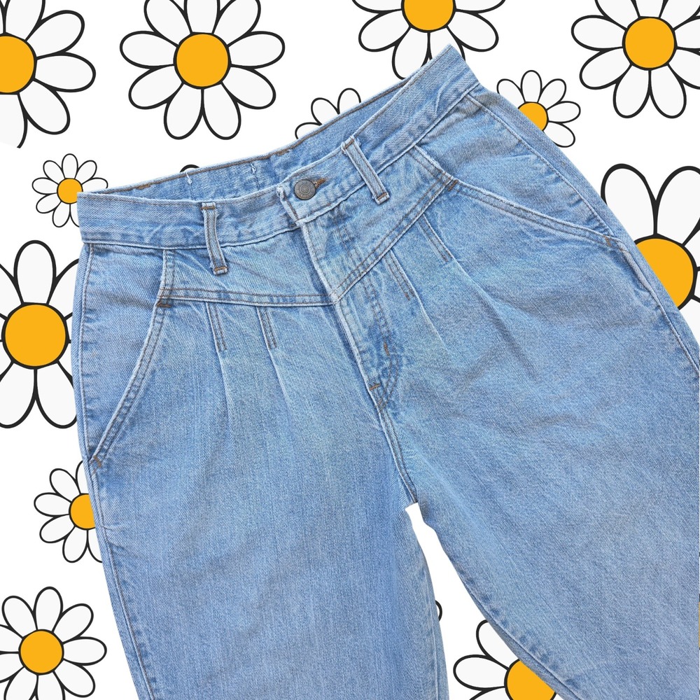 VTG Sunset Blues Jeans Size 26x27‎ High-Waisted Pleated Front Barrel Leg 80s USA